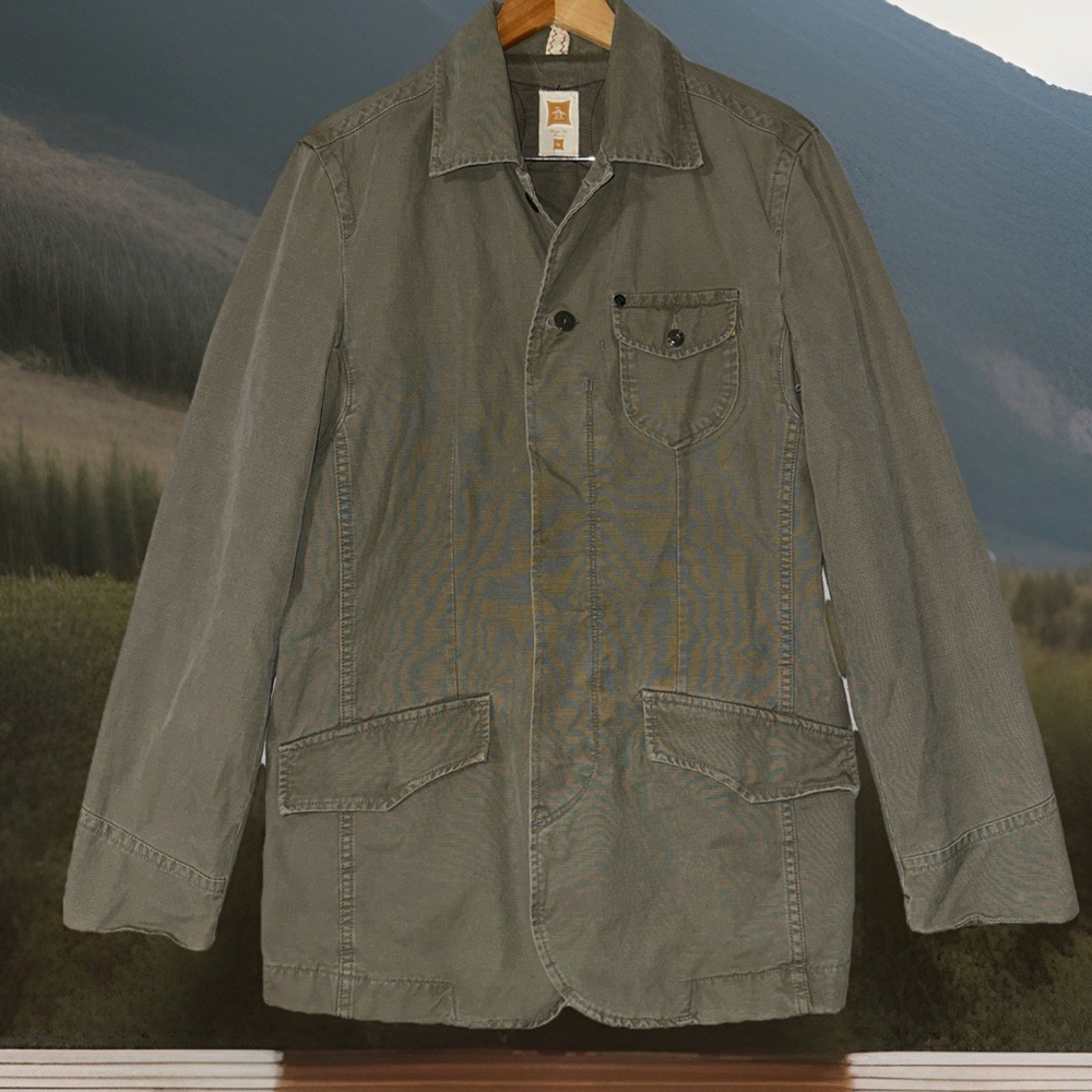 EUC Penguin Army Utility Jacket Mens Sz Medium Green Button Down Pockets